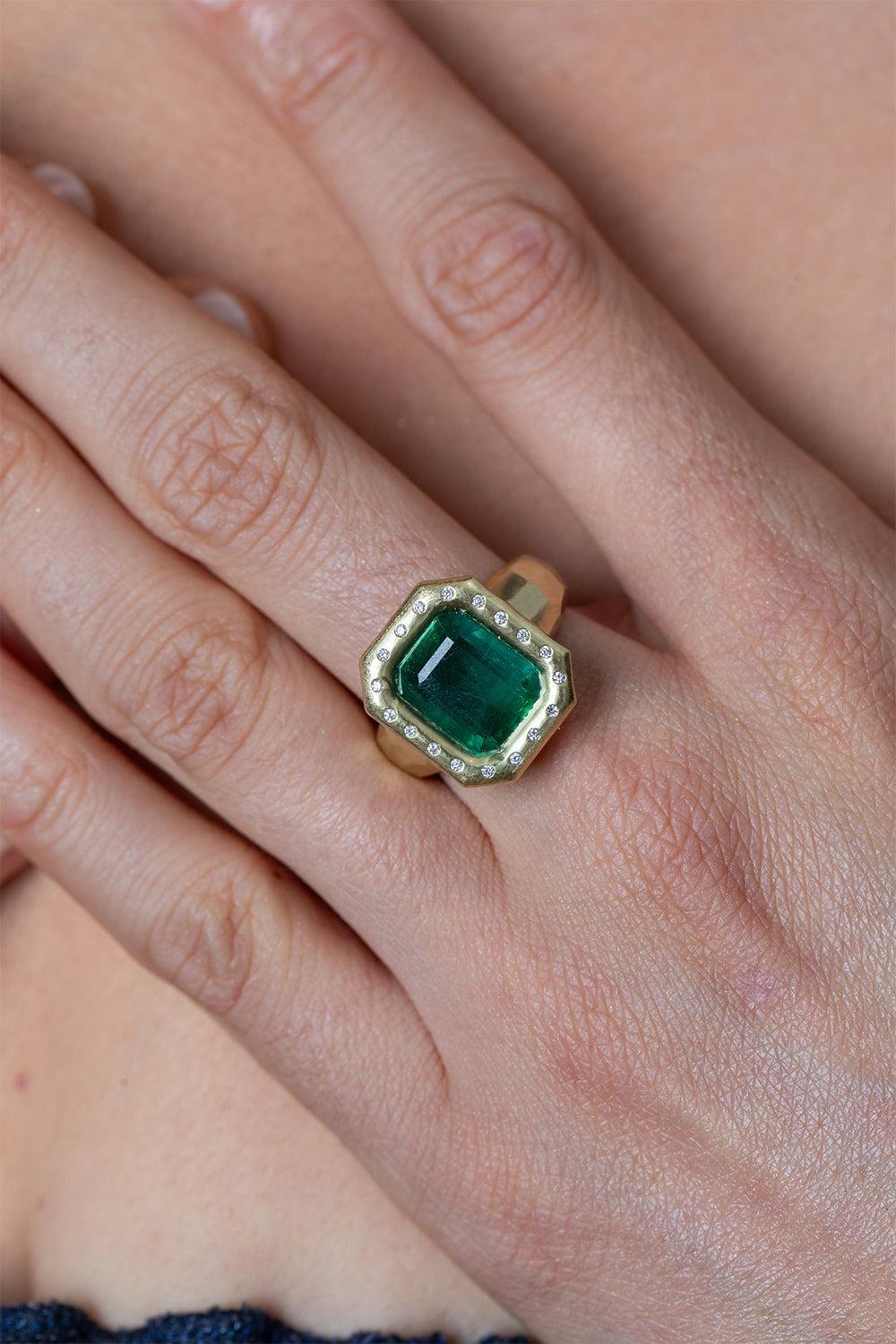 Diamond Emerald Mirage Ring-YELLOW GOLD-7-JEWELRYFINE JEWELRING-OCTAVIA ELIZABETH