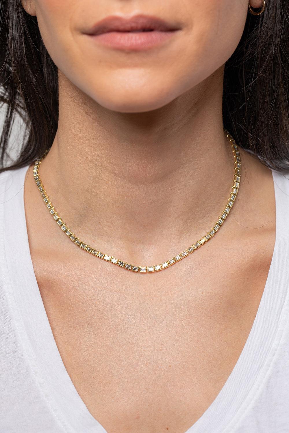 Diamond Baguette Nesting Gem Tennis Necklace-YELLOW GOLD-16-JEWELRYFINE JEWELNECKLACE O-OCTAVIA ELIZABETH