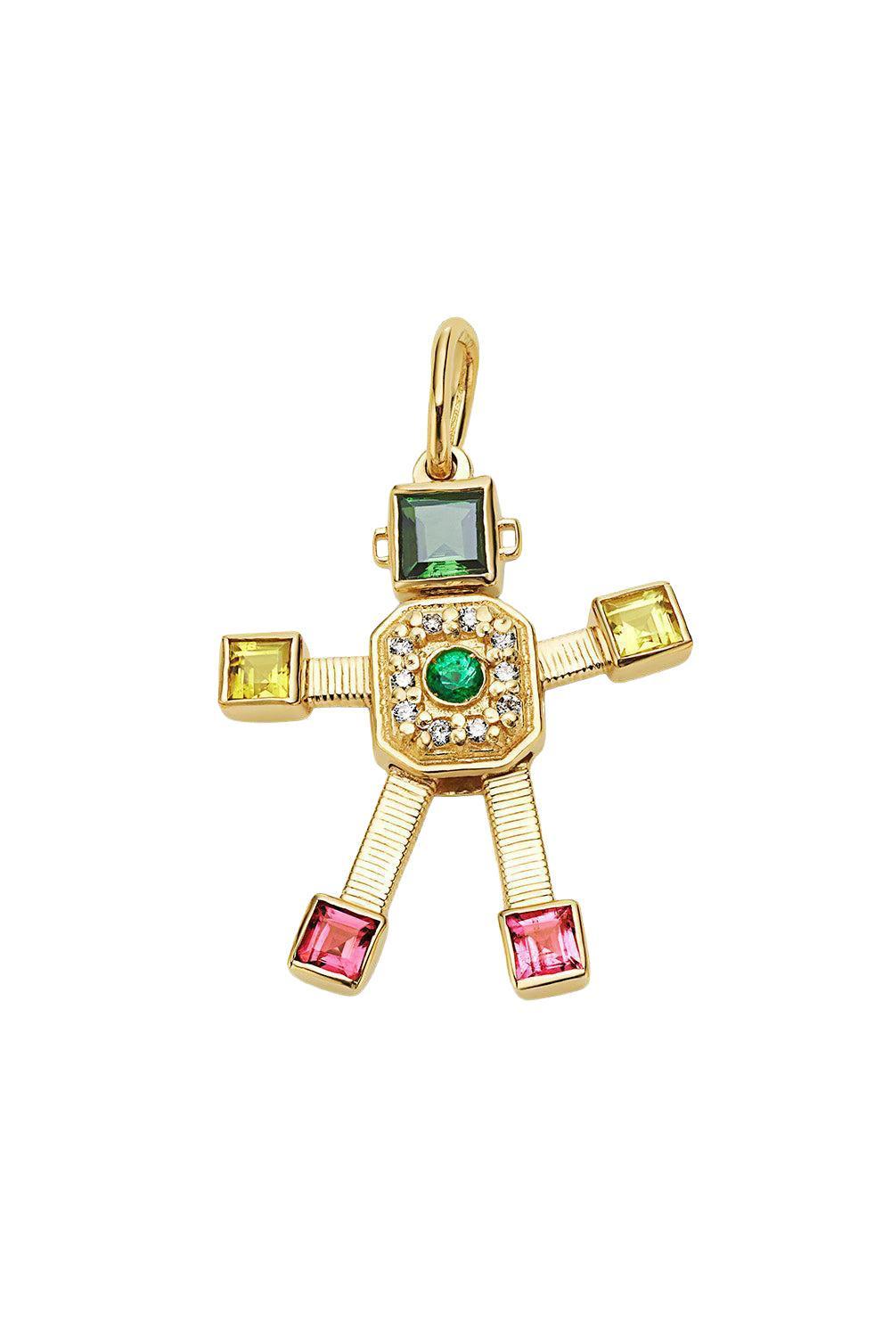 Diamond Emerald Tourmaline Midi Bespoke Disco Robot Pendant-YELLOW GOLD-JEWELRYFINE JEWELPENDANT-VAN