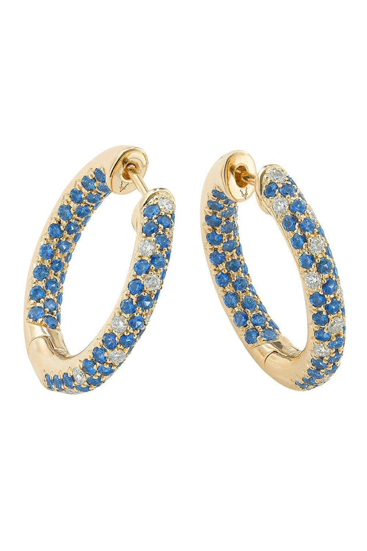Blue Sapphire Disco Sister Hoop Earrings-YELLOW GOLD-JEWELRYFINE JEWELEARRING-ROBINSON PELHAM