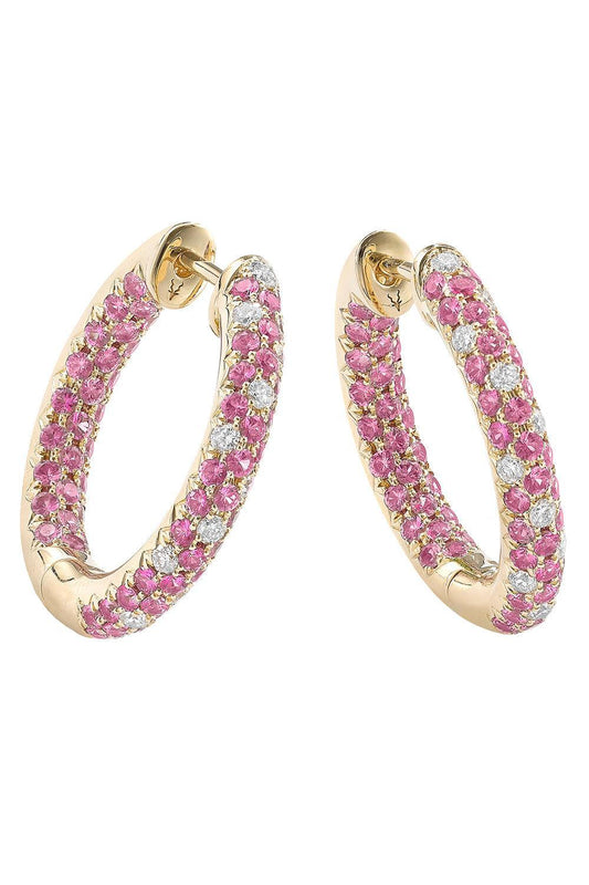 Pink Sapphire Disco Sister Hoop Earrings-YELLOW GOLD-JEWELRYFINE JEWELEARRING-ROBINSON PELHAM