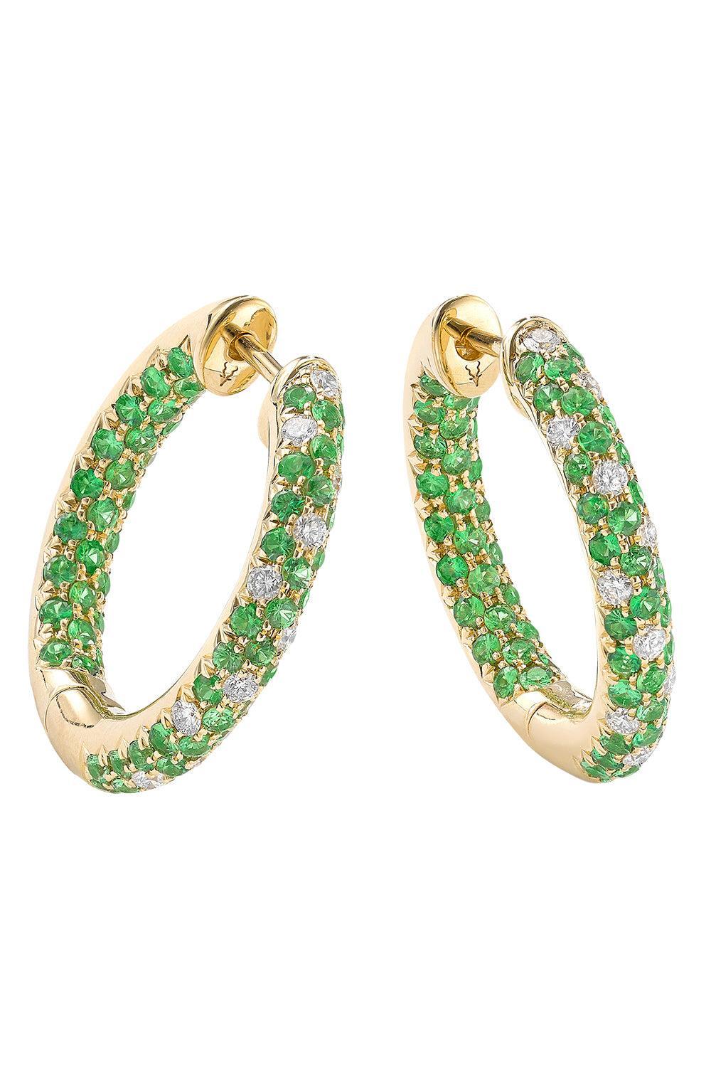 Tsavorite Disco Sister Hoop Earrings-YELLOW GOLD-JEWELRYFINE JEWELEARRING-ROBINSON PELHAM