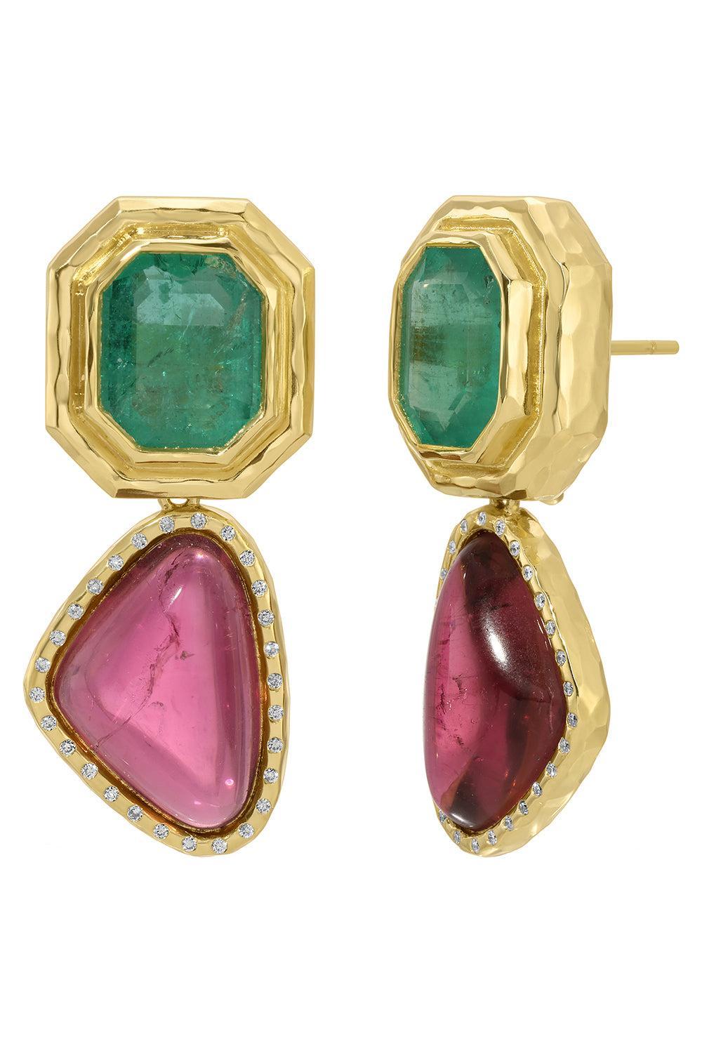 Emerald Rubellite Double Orbit Kite Earrings-YELLOW GOLD-JEWELRYFINE JEWELEARRING-OCTAVIA ELIZABETH