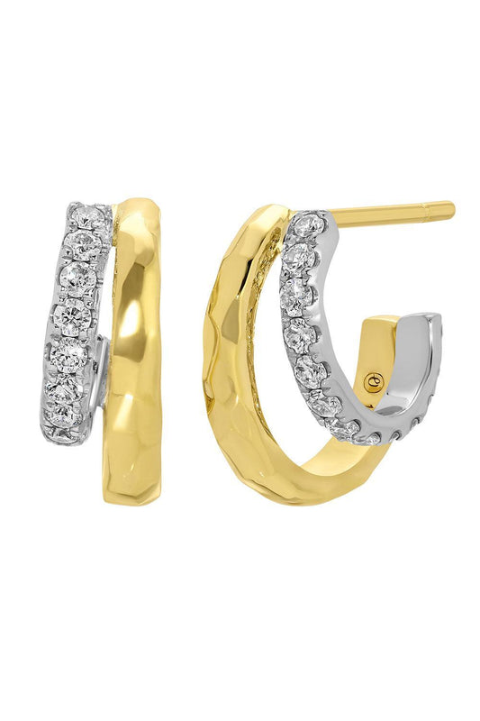 Diamond Petite Double Tribute Hoop Earrings-YELLOW GOLD-JEWELRYFINE JEWELEARRING-OCTAVIA ELIZABETH