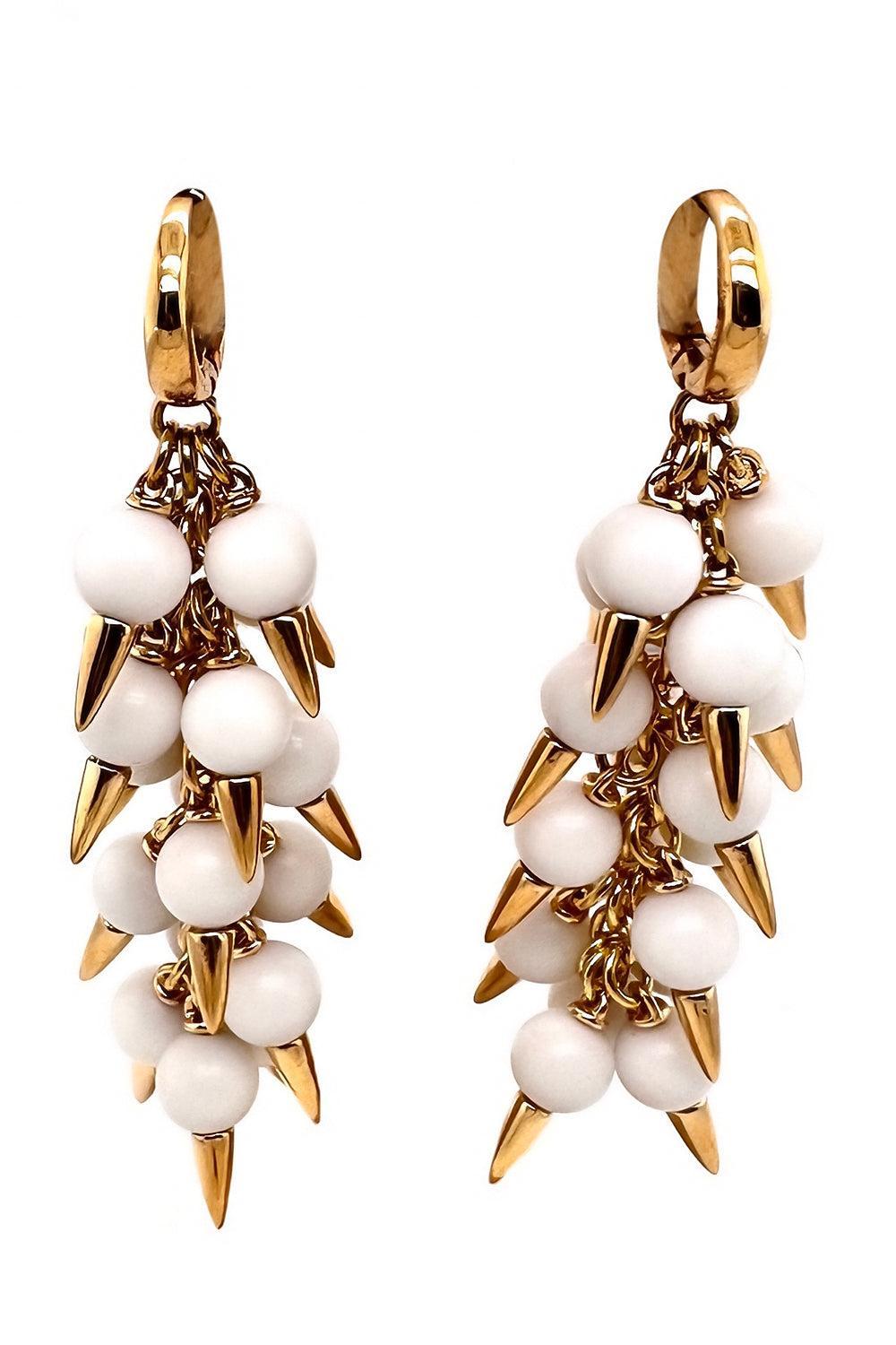 White Onyx Spiked Muse Earrings-YELLOW GOLD-JEWELRYFINE JEWELEARRING-ALETTO BROTHERS