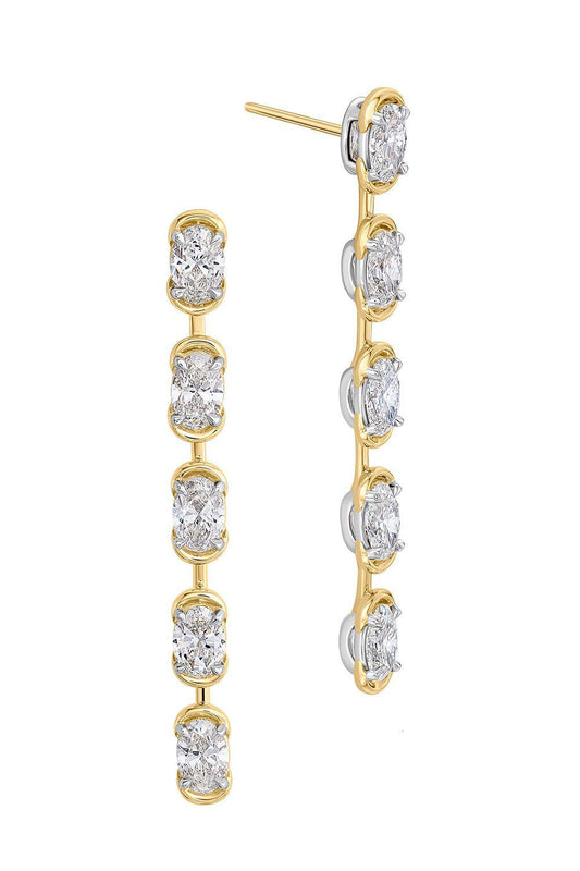 Five Diamond Oval Drop Earrings-YELLOW GOLD-JEWELRYFINE JEWELEARRING-PHILLIPS HOUSE