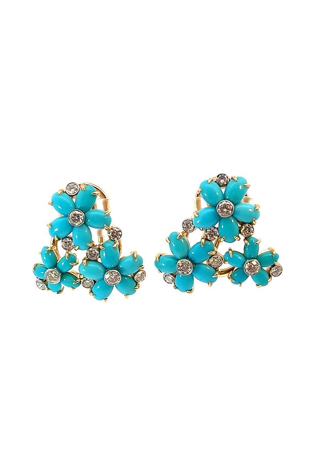 Turquoise Diamond Petaluna Earrings-YELLOW GOLD-JEWELRYFINE JEWELEARRING-ALETTO BROTHERS