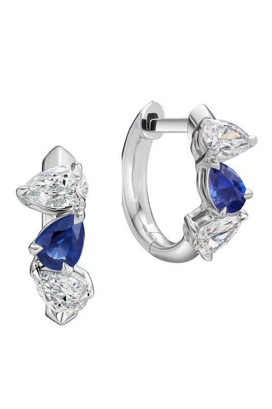 Blue Sapphire Diamond Triple Huggie Earrings-PLATINUM-JEWELRYFINE JEWELEARRING-PHILLIPS HOUSE