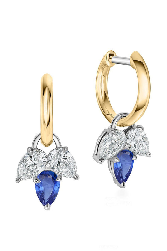 Blue Sapphire Diamond Triple Huggie Earrings-YELLOW GOLD-JEWELRYFINE JEWELEARRING-PHILLIPS HOUSE