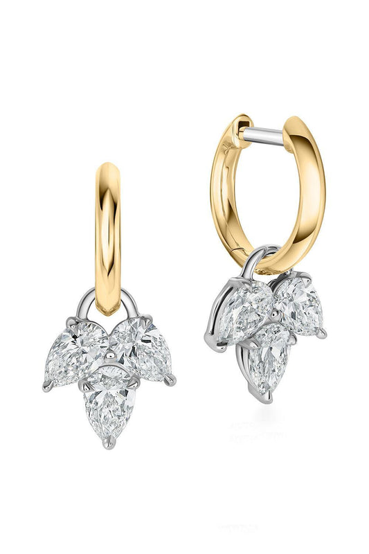 Diamond Triple Leaf Huggie Earrings-YELLOW GOLD-JEWELRYFINE JEWELEARRING-PHILLIPS HOUSE