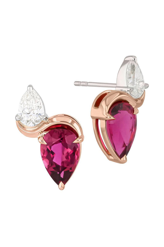 Tourmaline Diamond Swivel Stud Earrings-ROSEGLD-JEWELRYFINE JEWELEARRING-PHILLIPS HOUSE