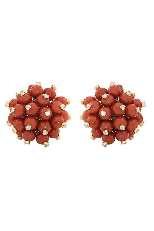 Mediterranean Coral Diamond Accent Bacca Earrings-YELLOW GOLD-JEWELRYFINE JEWELEARRING-ALETTO BROTHERS