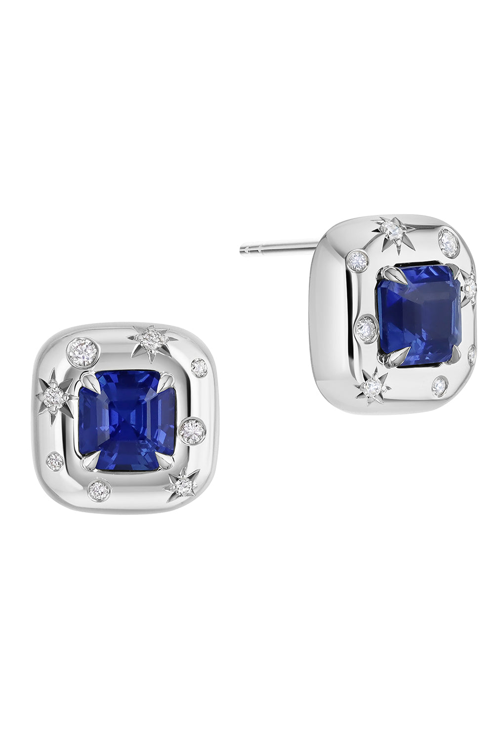Sapphire Diamond Asscher Star Set Earrings
