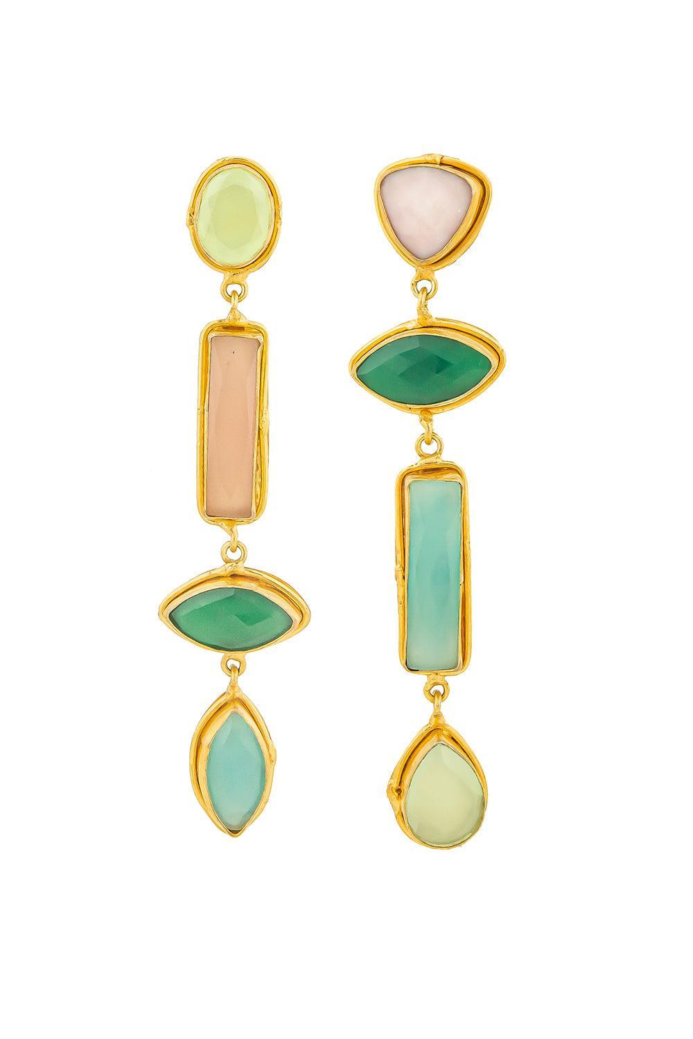 Onyx Quartz Cascade Drop Earrings-YELLOW GOLD-JEWELRYBOUTIQUEEARRING-SYLVIA TOLEDANO