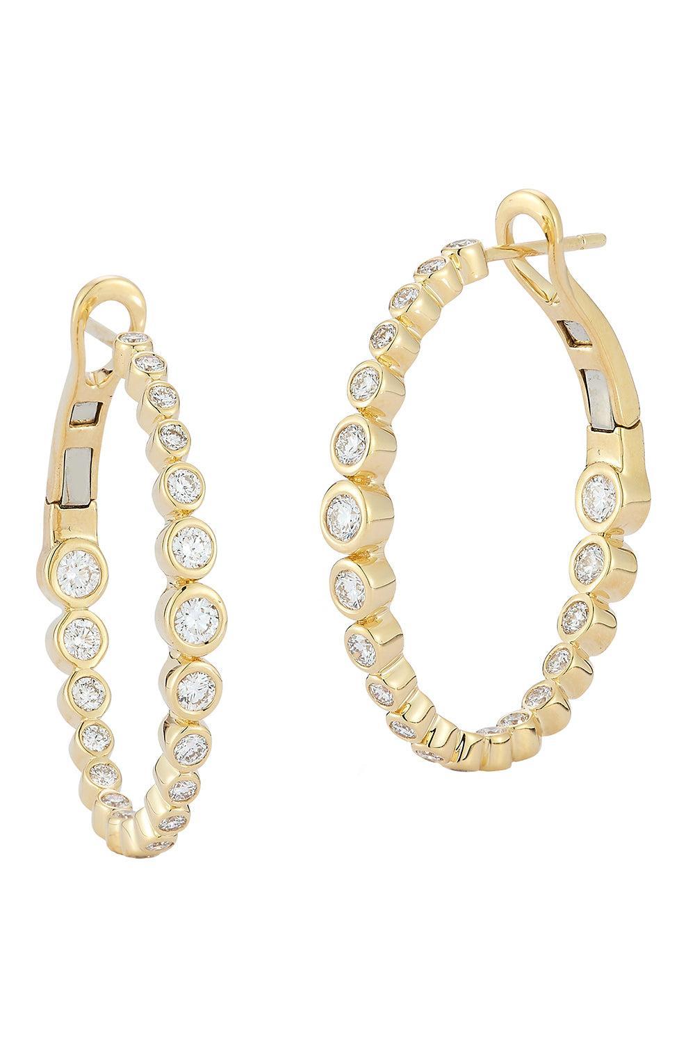 Diamond Bezel Small WF Classic Oval Hoop Earrings-YELLOW GOLD-JEWELRYFINE JEWELEARRING-WALTERS FAITH