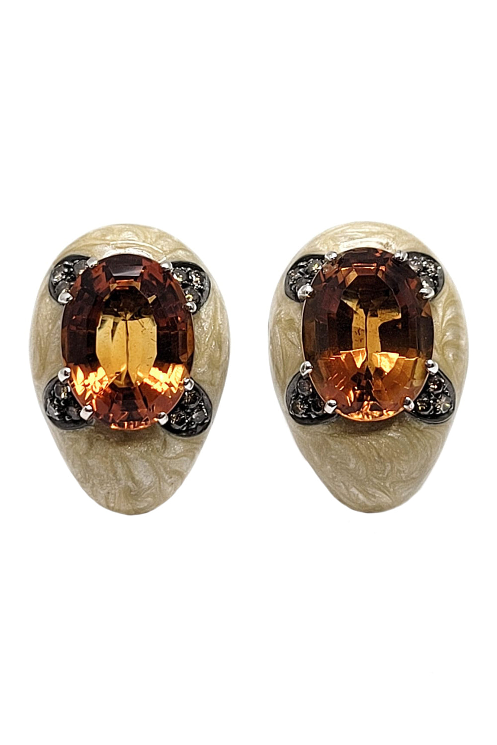 Diamond Citrine Oval Earrings