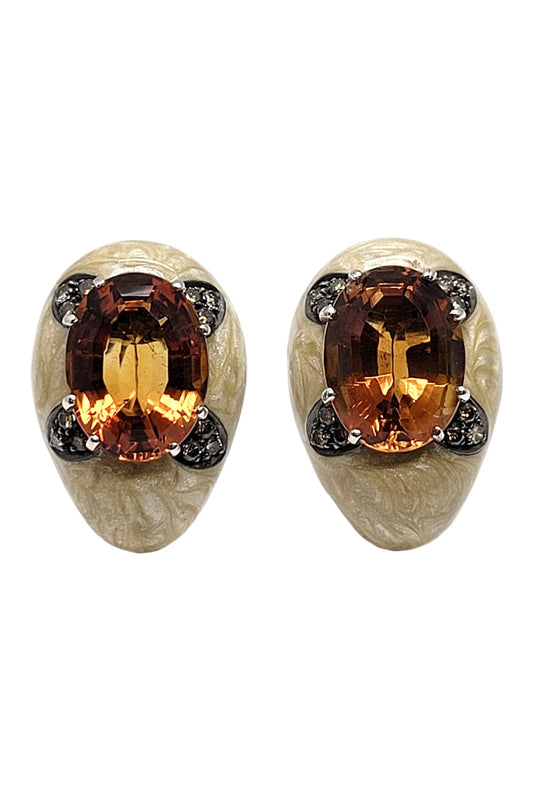 Diamond Citrine Oval Earrings