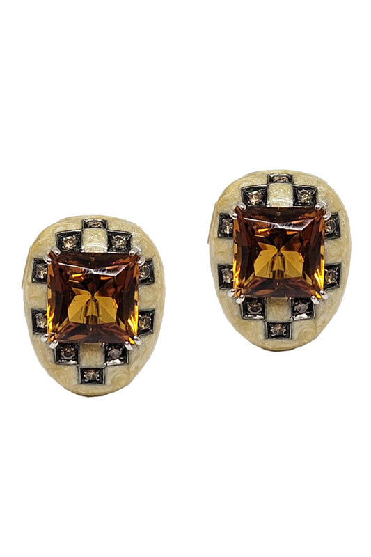 Diamond Citrine Square Earrings
