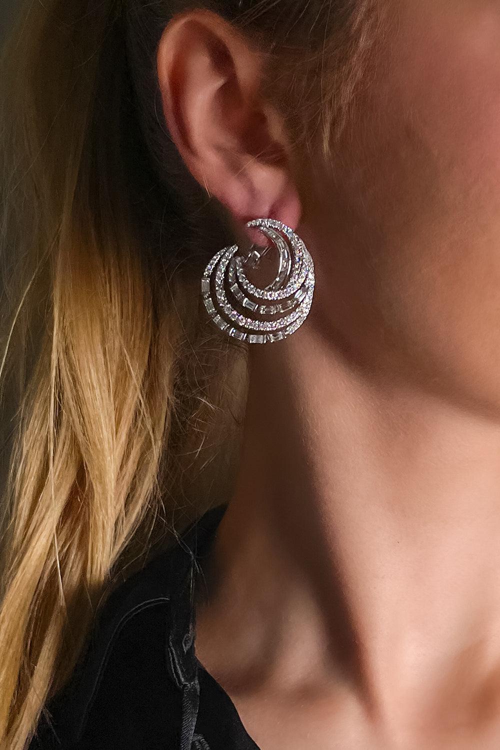 Mixed Diamond Swirl Earrings-WHITE GOLD-JEWELRYFINE JEWELEARRING-ANDREOLI