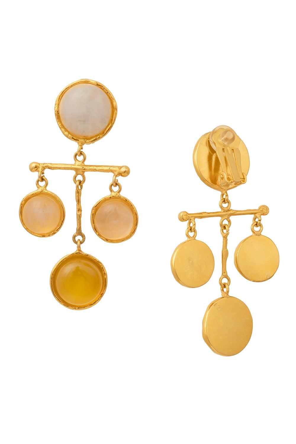 Moonstone Pink Quartz Yellow Onyx Earrings-YELLOW-JEWELRYBOUTIQUEEARRING-SYLVIA TOLEDANO