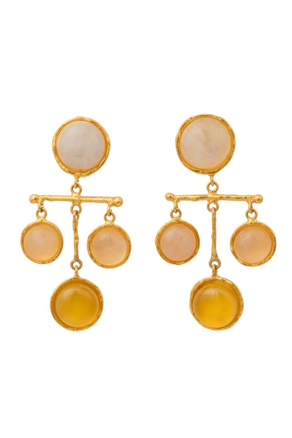Moonstone Pink Quartz Yellow Onyx Earrings-YELLOW-JEWELRYBOUTIQUEEARRING-SYLVIA TOLEDANO