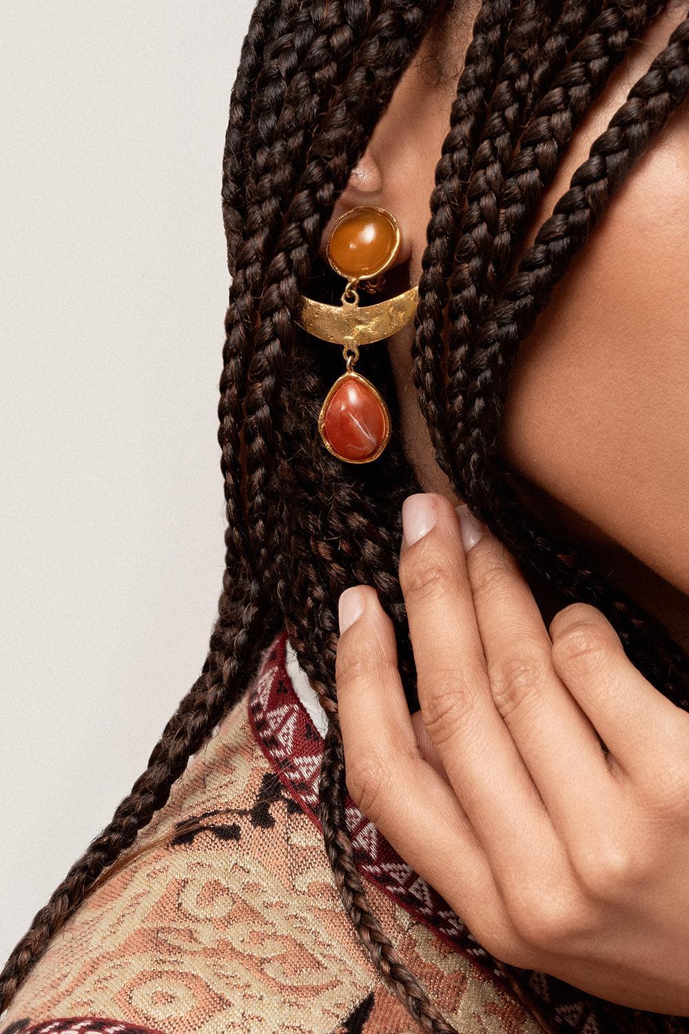 Yellow Onyx Golden Jasper Earrings-YELLOW-JEWELRYBOUTIQUEEARRING-SYLVIA TOLEDANO