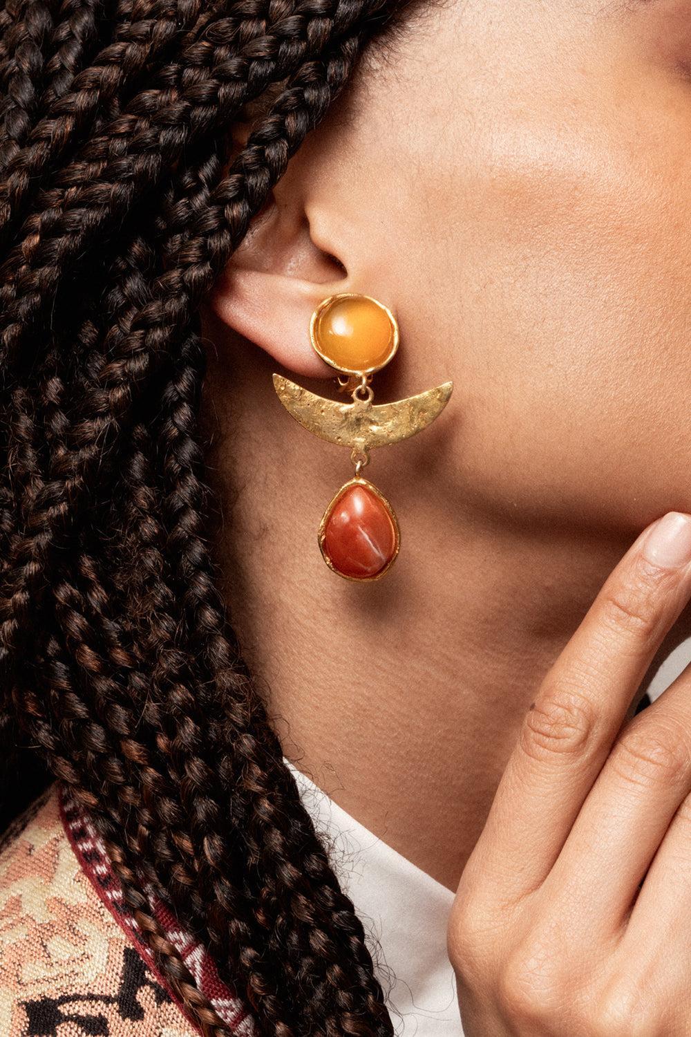 Yellow Onyx Golden Jasper Earrings-YELLOW-JEWELRYBOUTIQUEEARRING-SYLVIA TOLEDANO