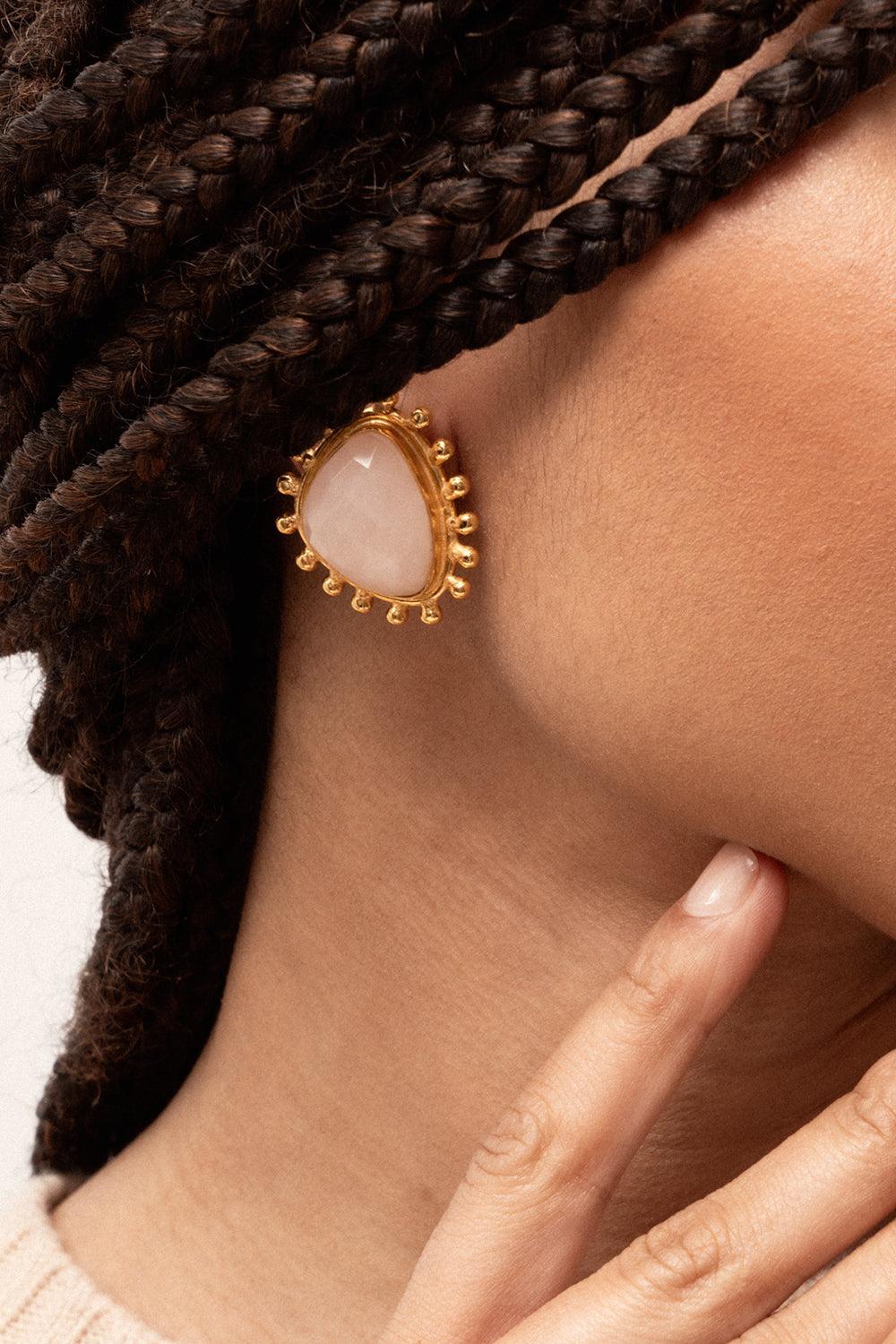 Pink Quartz Dot Earrings-YELLOW-JEWELRYBOUTIQUEEARRING-SYLVIA TOLEDANO