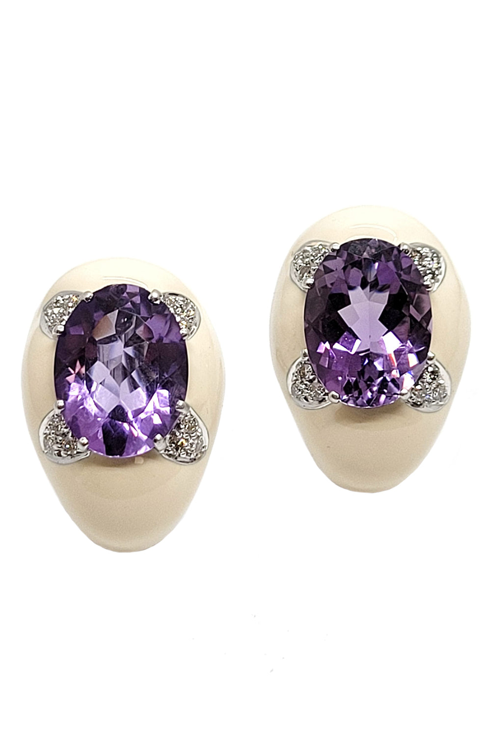 Diamond Amethyst White Oval Earrings