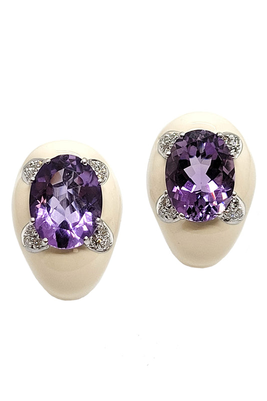 Diamond Amethyst White Oval Earrings