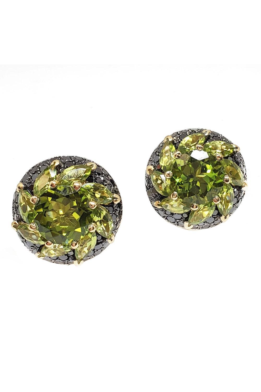Diamond Peridot Round Black Earrings