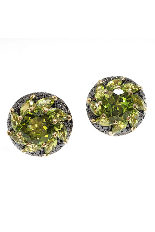 Diamond Peridot Round Black Earrings
