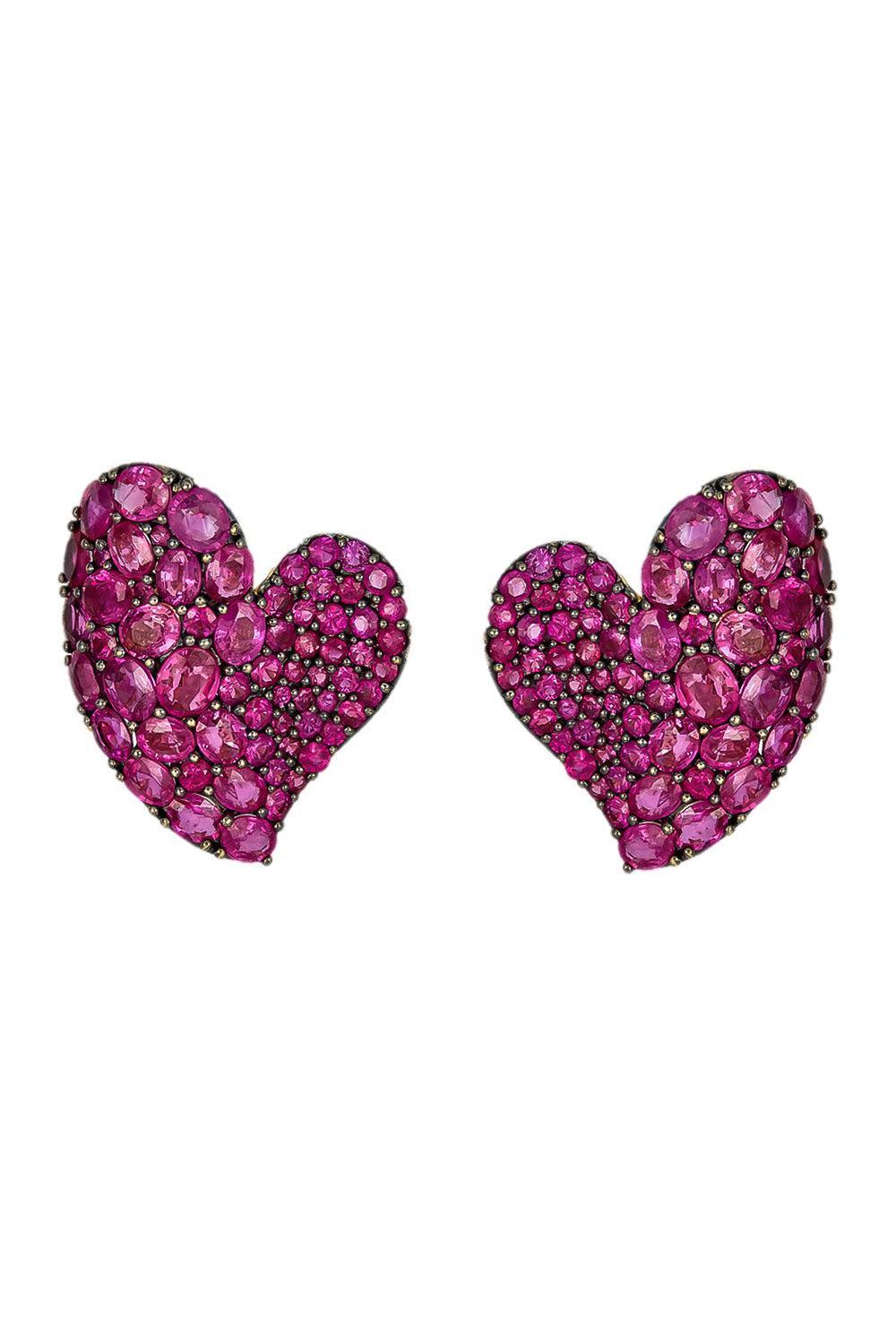 Deep Pink Large Sapphire Heart Earrings-ROSE GOLD-JEWELRYFINE JEWELEARRING-PIRANESI