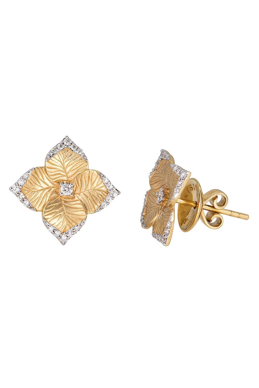 Diamond Large Flower Earrings-YELLOW GOLD-JEWELRYFINE JEWELEARRING-PIRANESI