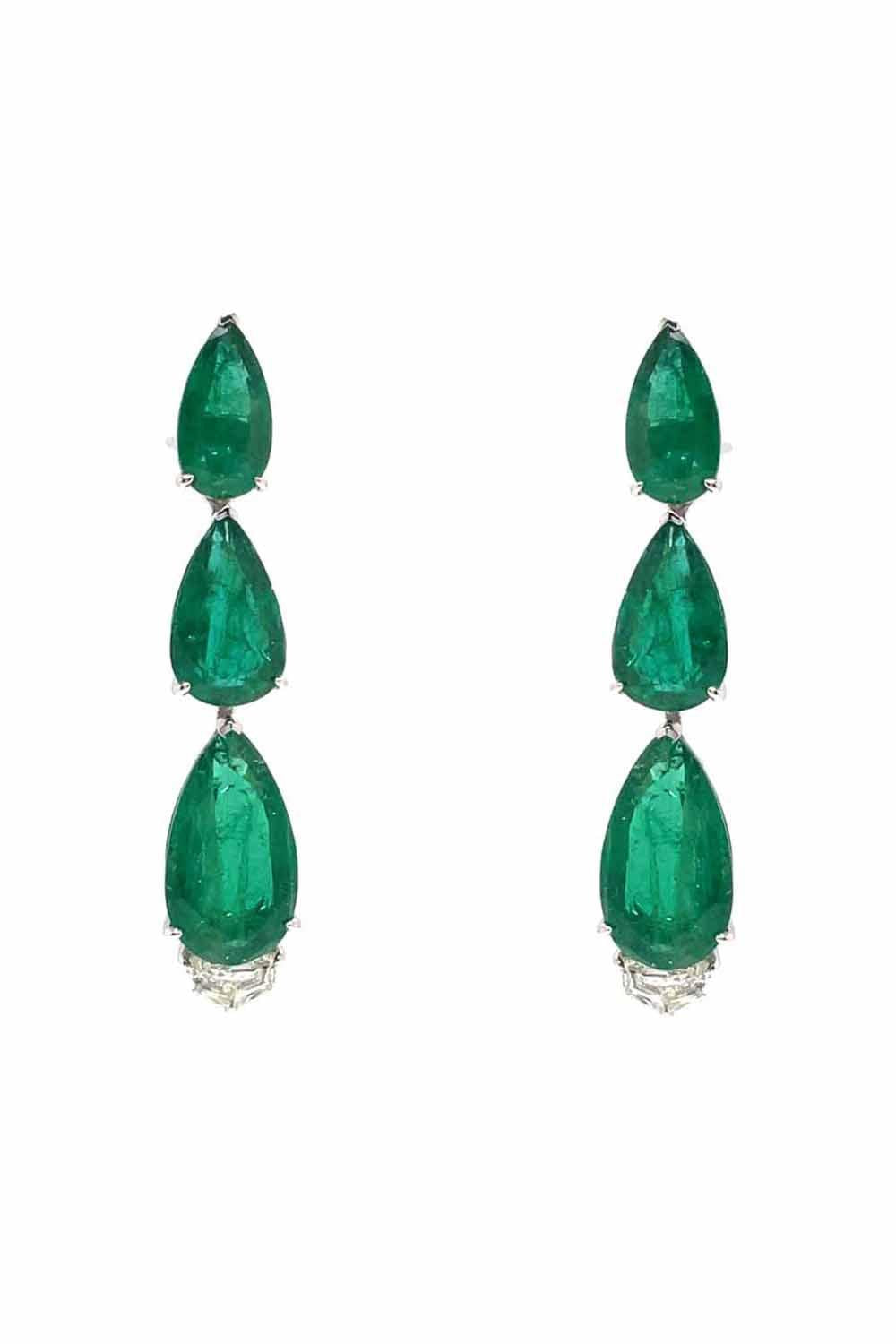Emerald Three Drop Earrings-WHITE GOLD-JEWELRYFINE JEWELEARRING-PIRANESI