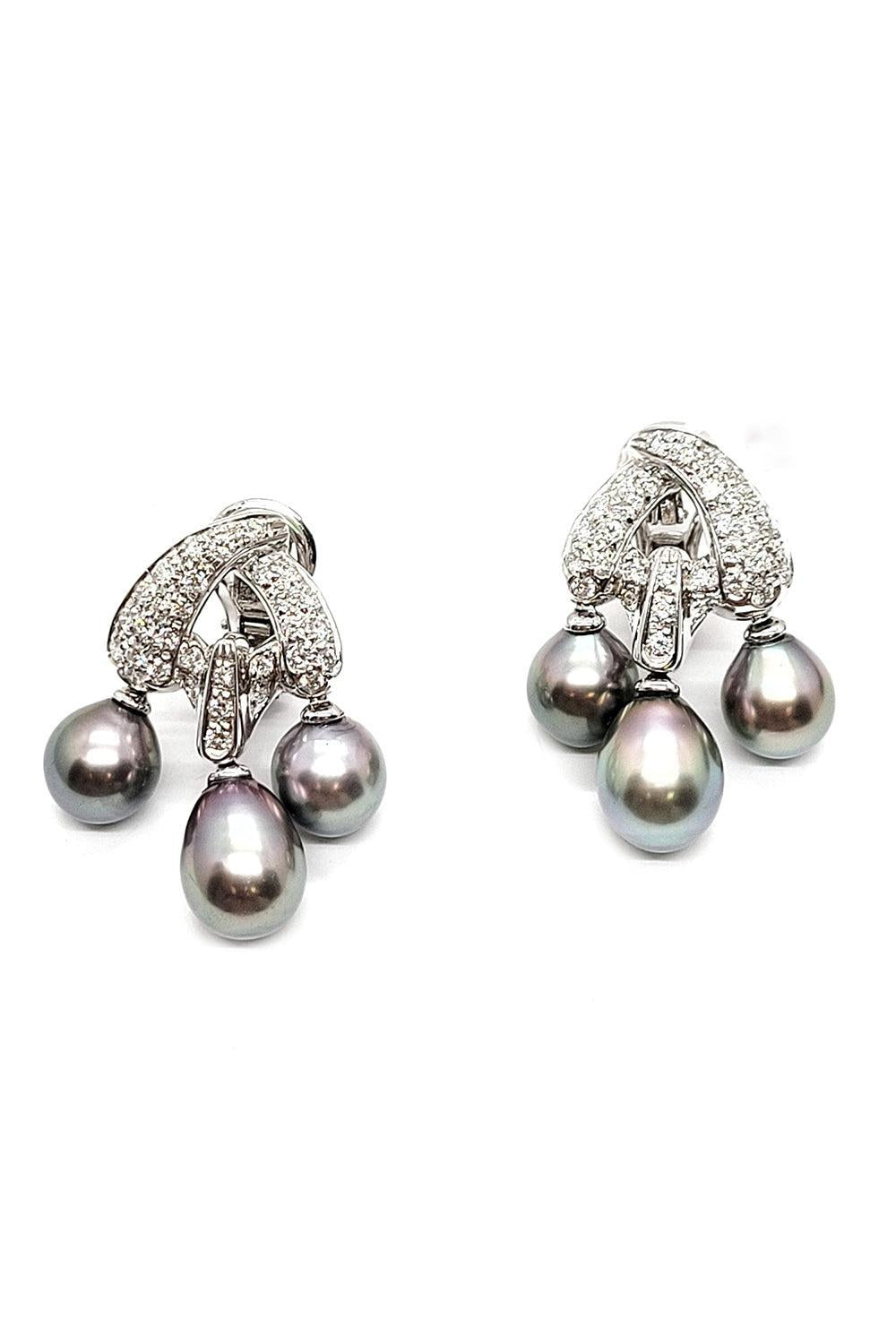 Three Pearl Diamond Earrings-WHITE GOLD-JEWELRYFINE JEWELEARRING-ANDREOLI