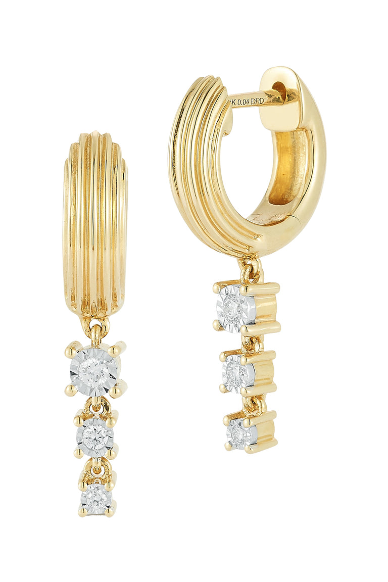 Diamond Ava Bea Trio Drop Huggie Earrings