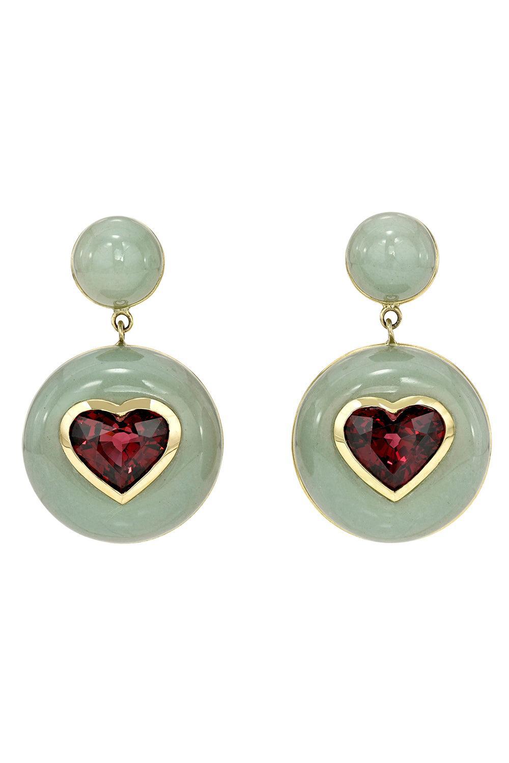 Rhodolite Garnet Lollipop Heart Earrings-YELLOW GOLD-JEWELRYFINE JEWELEARRING-RETROUVAI