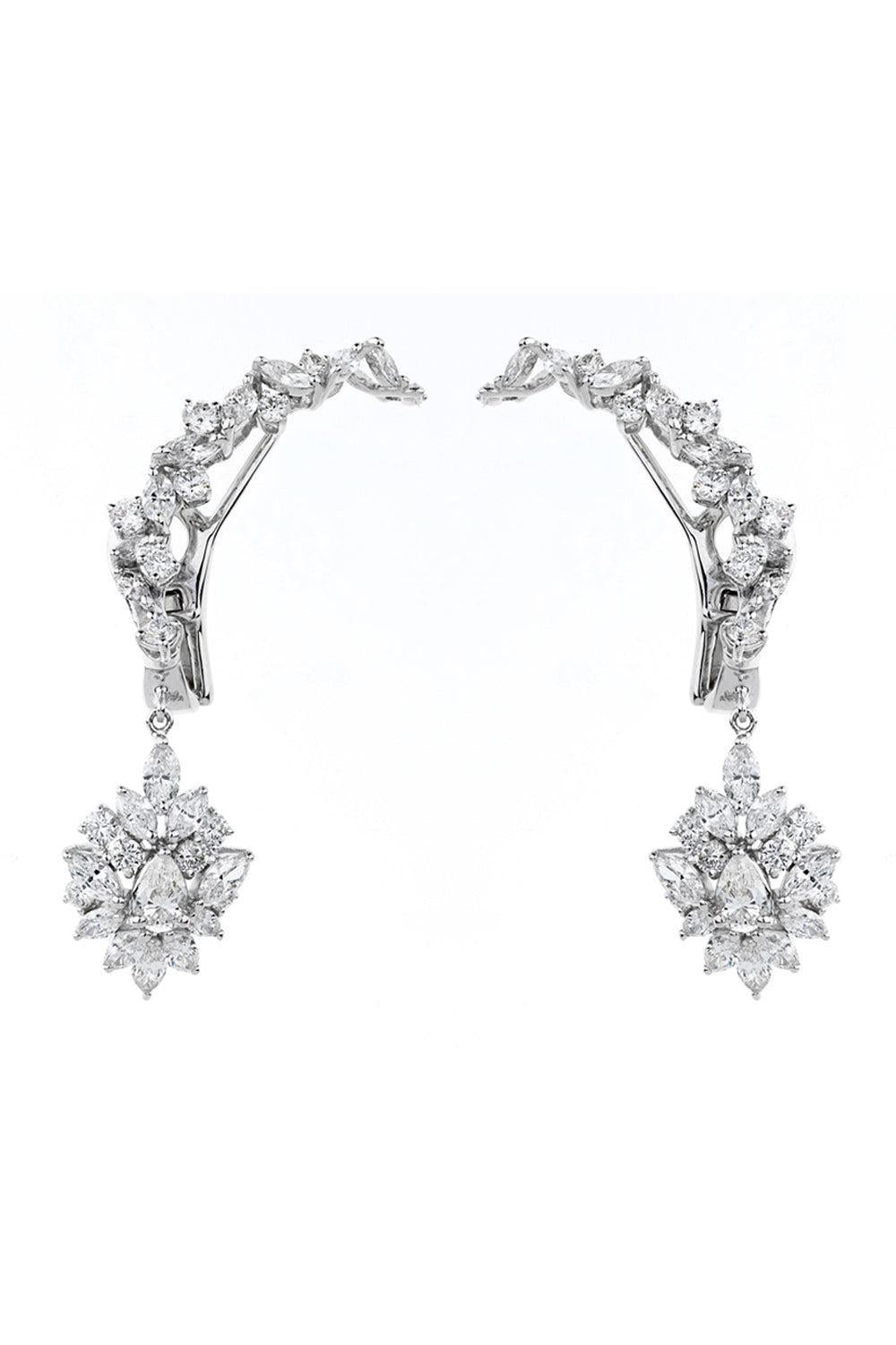 Diamond Crawler Y-Couture Drop Earrings-WHITE GOLD-JEWELRYFINE JEWELEARRING-YEPREM JEWELLERY