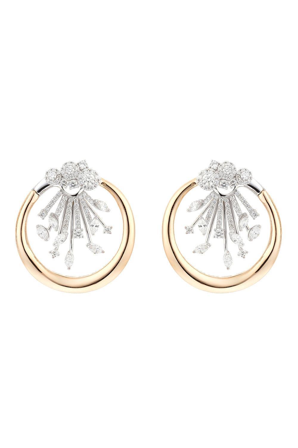 Diamond Cluster Round Hoop Earrings-YELLOW GOLD-JEWELRYFINE JEWELEARRING-YEPREM JEWELLERY