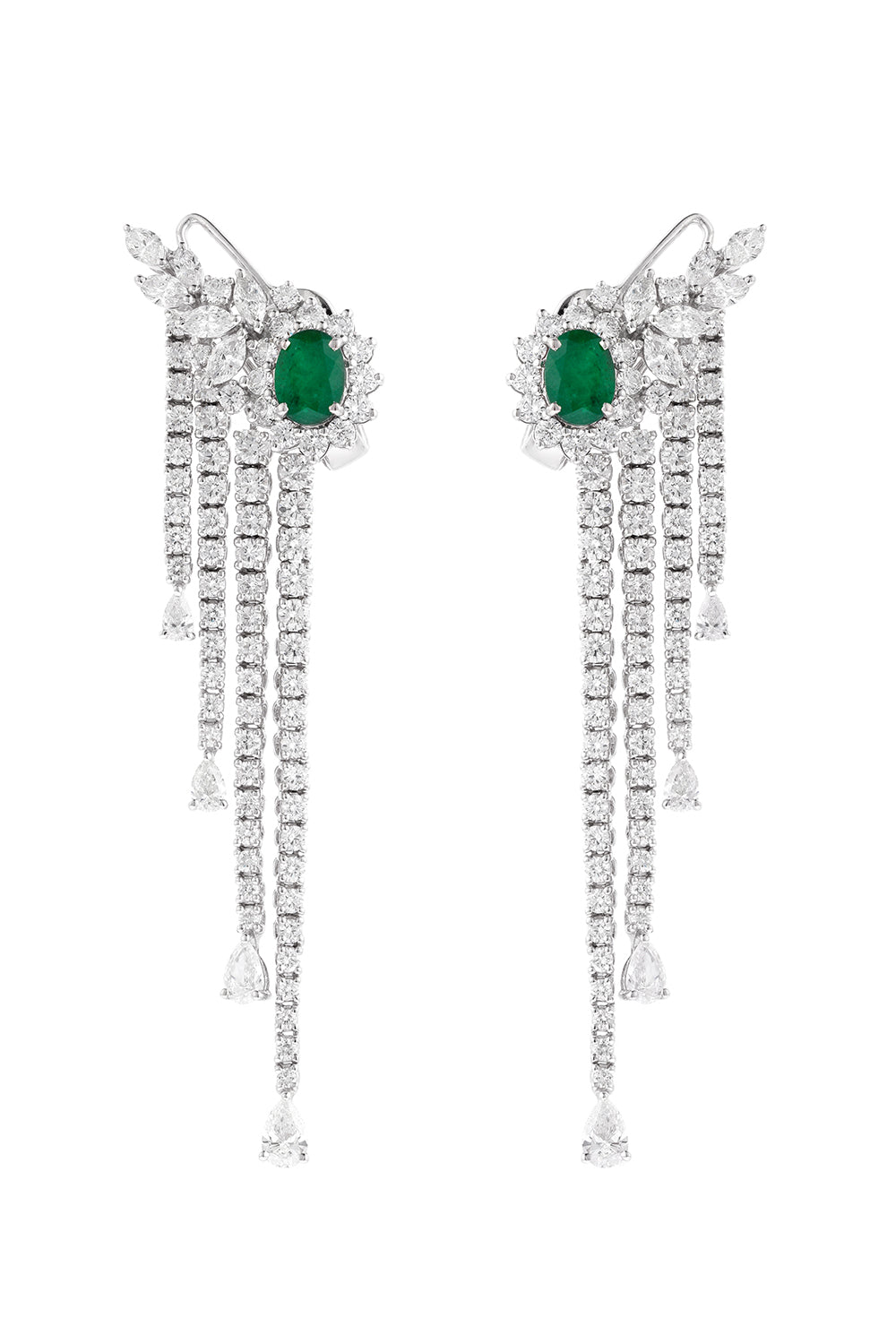 Emerald Diamond Stud Drop Earrings-WHITE GOLD-JEWELRYFINE JEWELEARRING-YEPREM JEWELLERY