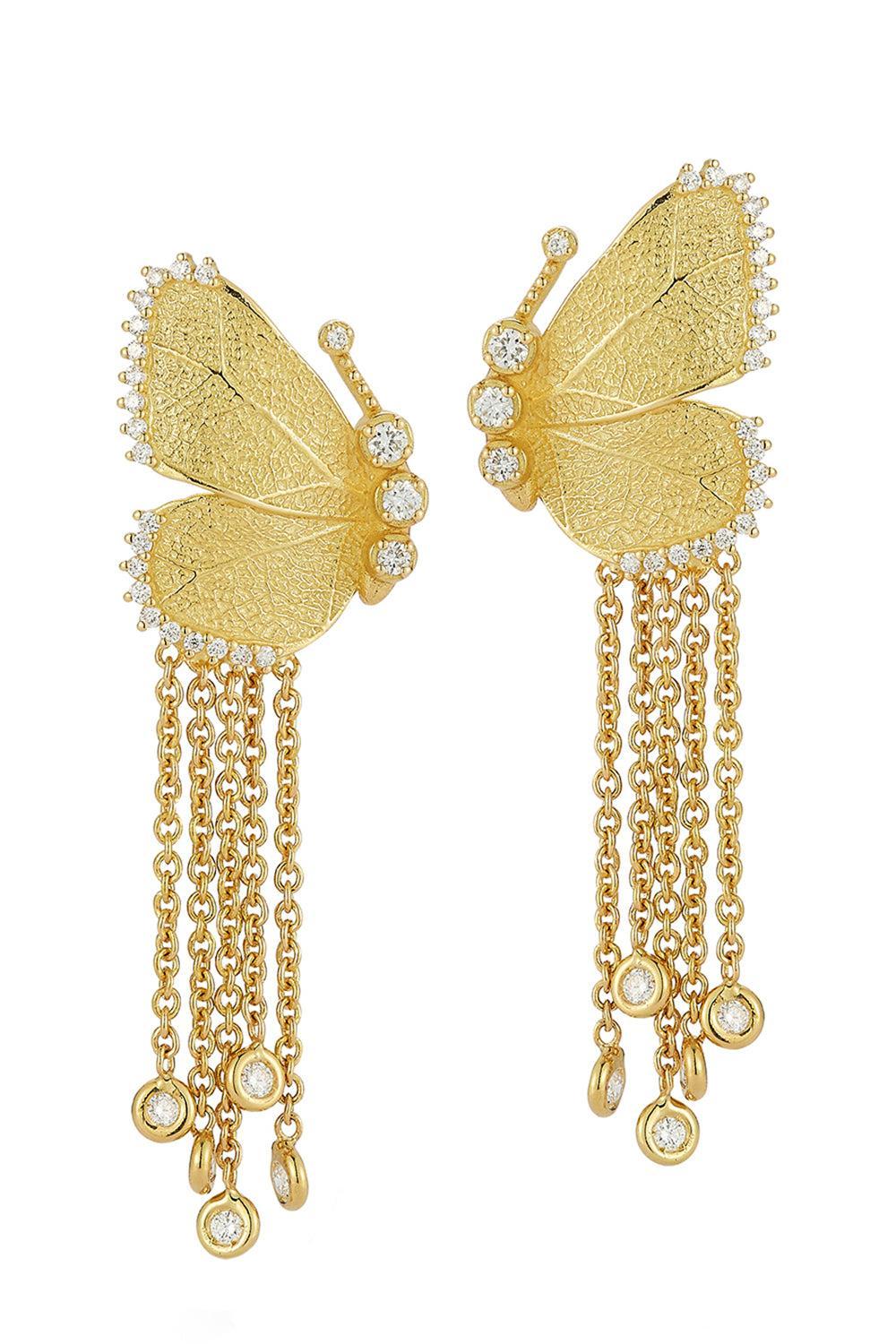 Diamond Half Wing Butterfly Earrings-YELLOW GOLD-JEWELRYFINE JEWELEARRING-TANYA FARAH