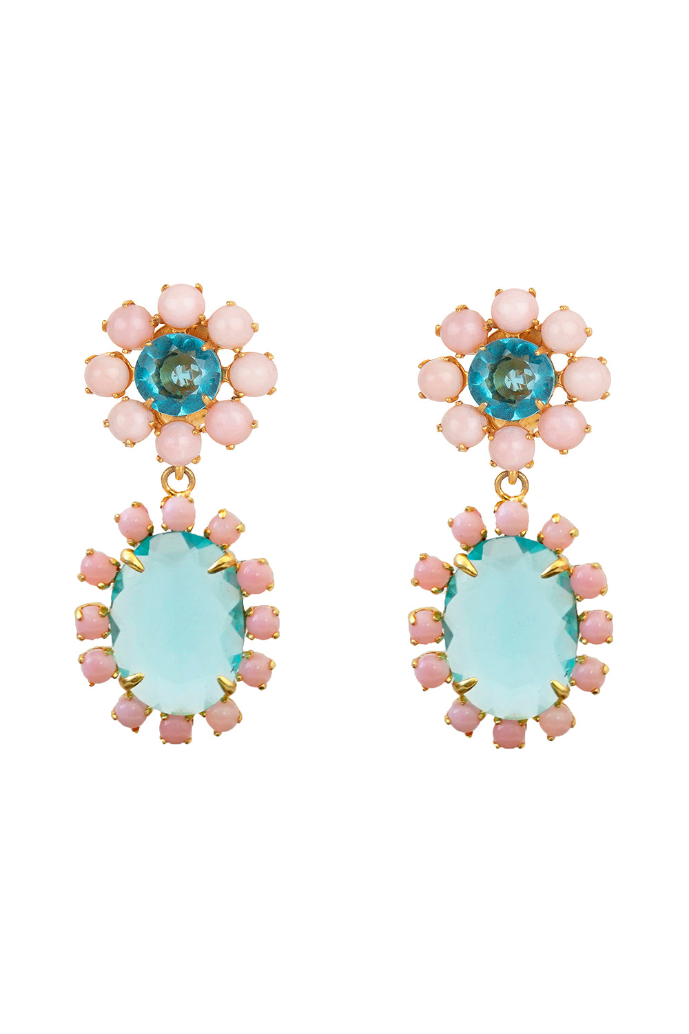 Blue Quartz Pink Opal Earrings