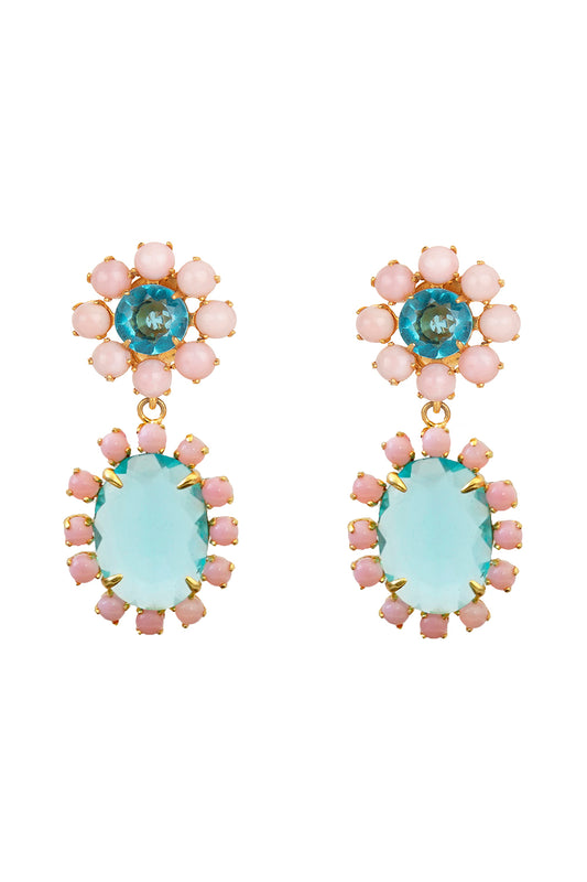 Blue Quartz Pink Opal Earrings