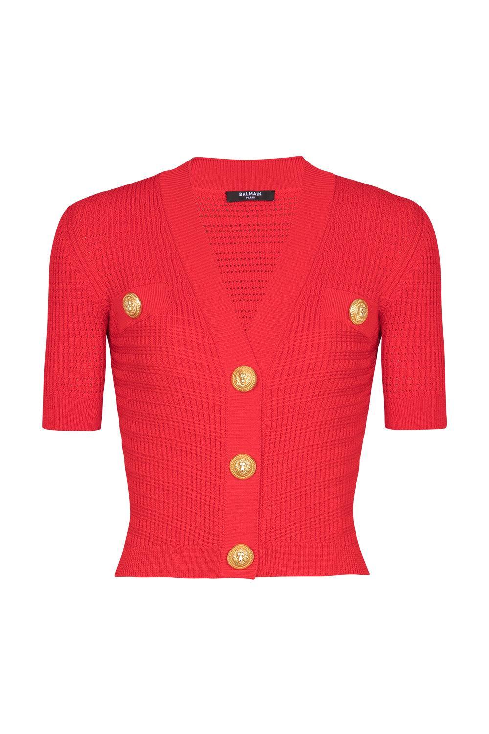 Short Sleeve Crop Cardigan-ROUGE-34-CLOTHINGTOPCARDIGAN-BALMAIN