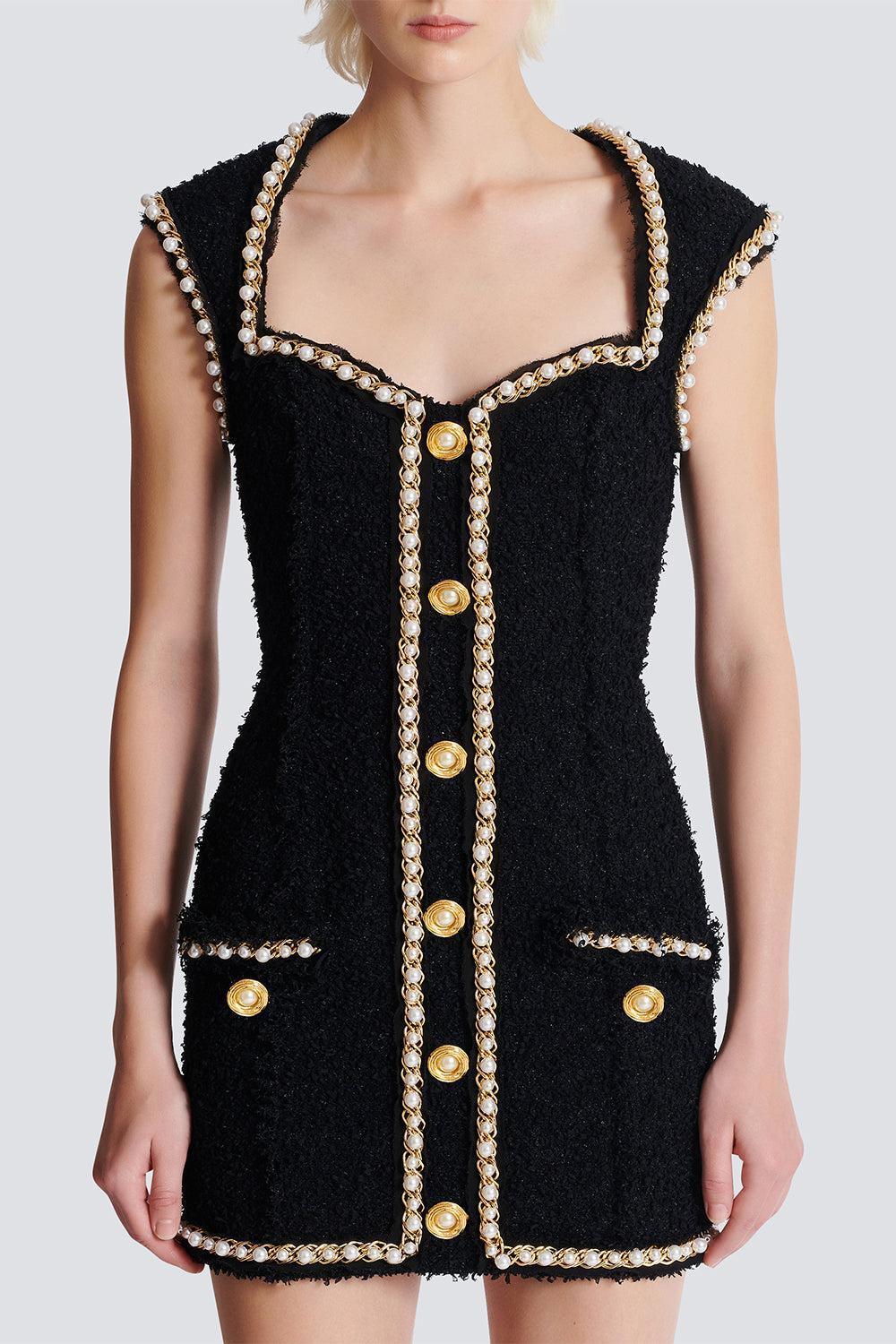 Open Neck Chain Detail Dress-NOIBLNC-36-CLOTHINGDRESSCASUAL-BALMAIN