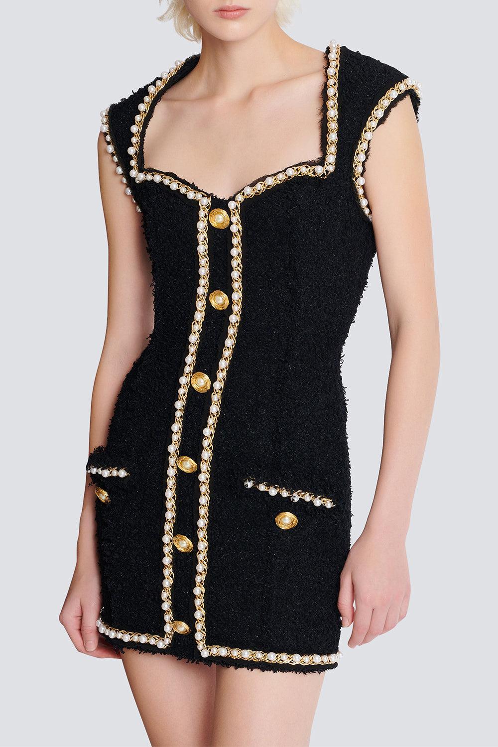 Open Neck Chain Detail Dress-NOIBLNC-36-CLOTHINGDRESSCASUAL-BALMAIN
