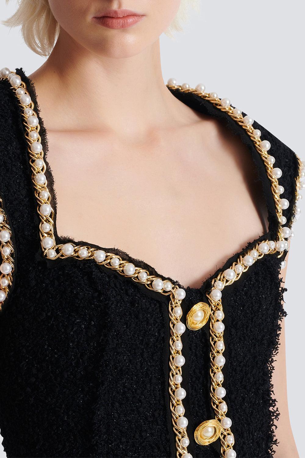 Open Neck Chain Detail Dress-NOIBLNC-36-CLOTHINGDRESSCASUAL-BALMAIN