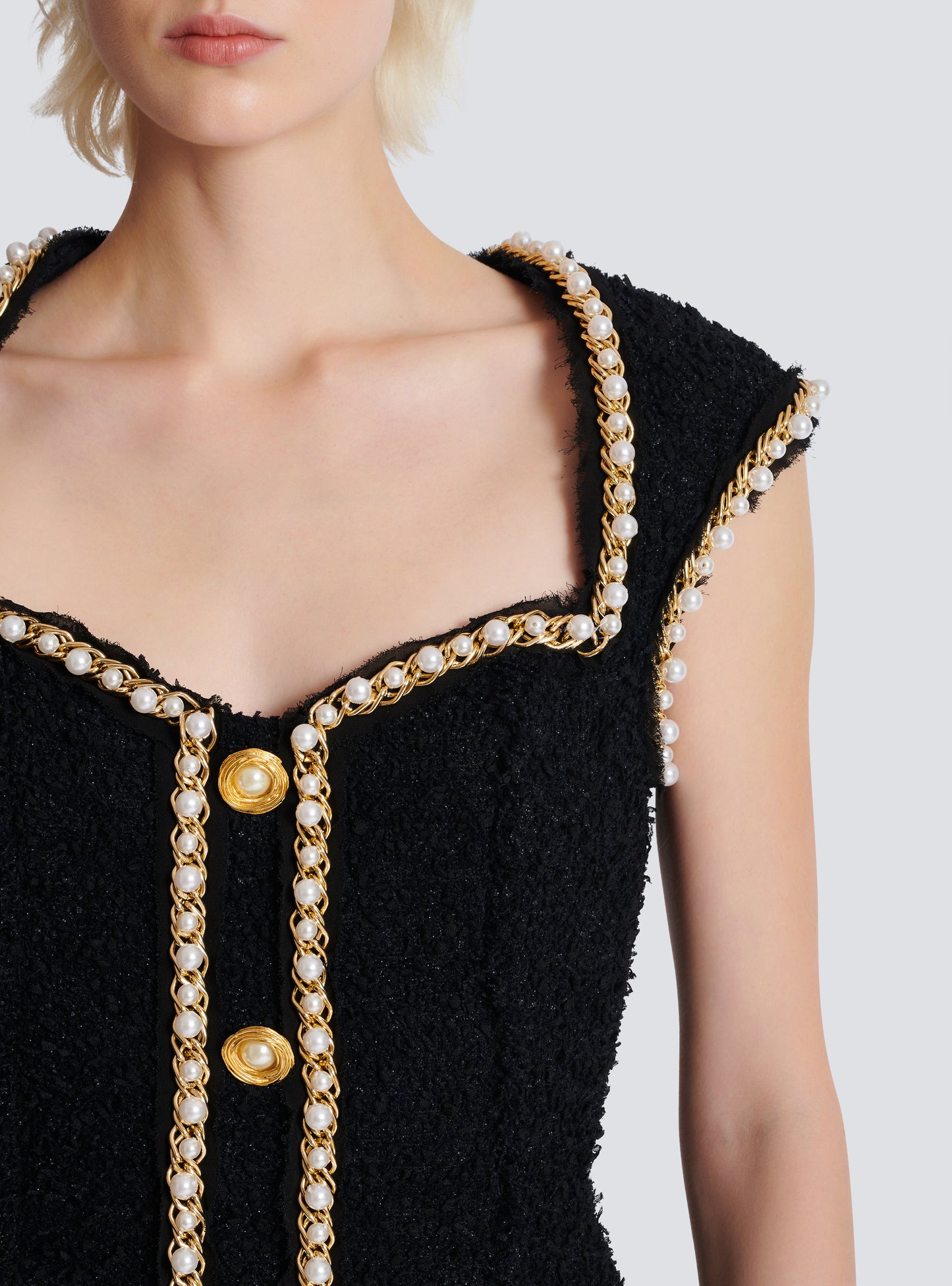 Open Neck Chain Detail Dress-NOIBLNC-36-CLOTHINGDRESSCASUAL-BALMAIN