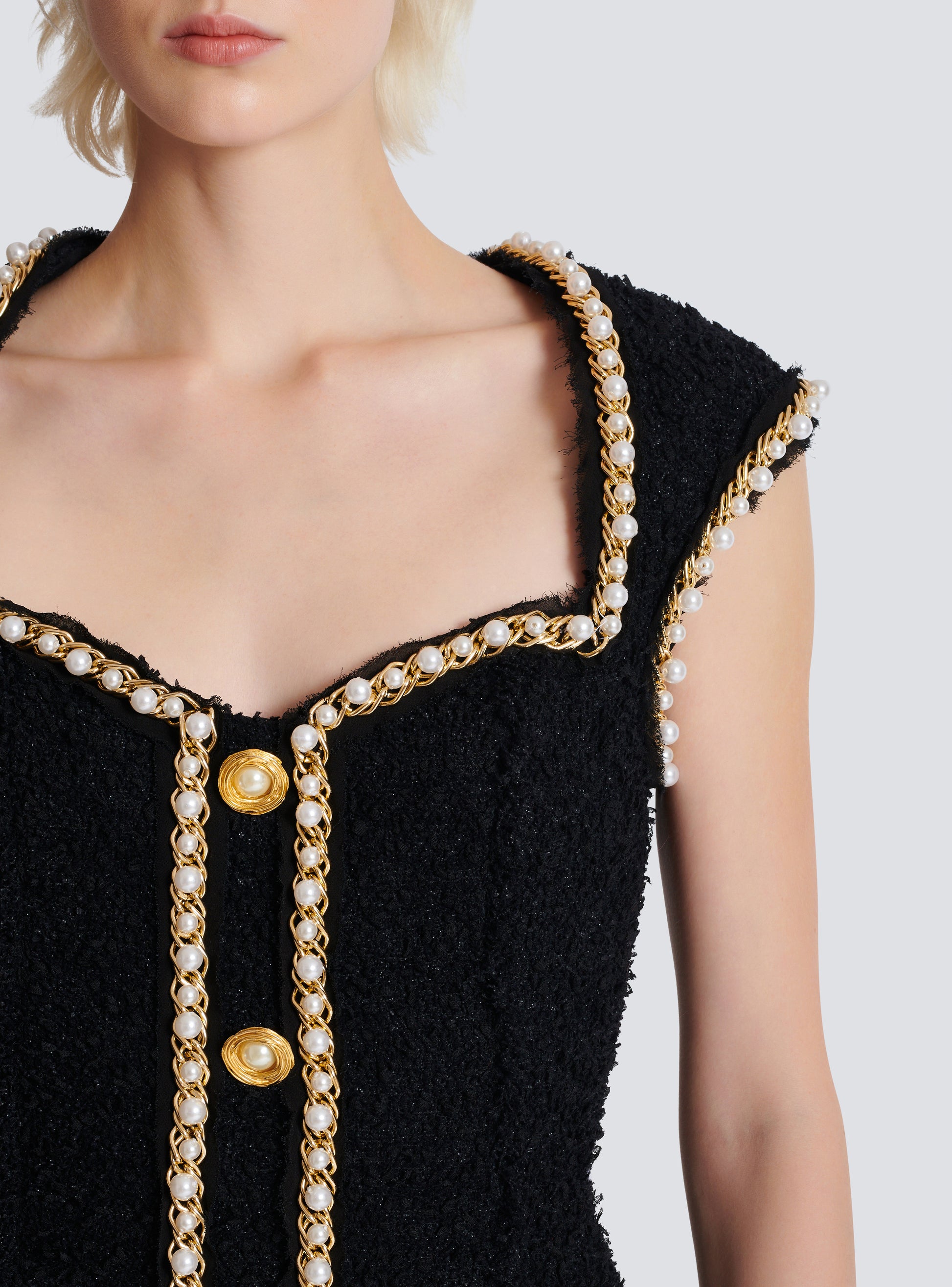 Open Neck Chain Detail Dress-NOIBLNC-36-CLOTHINGDRESSCASUAL-BALMAIN